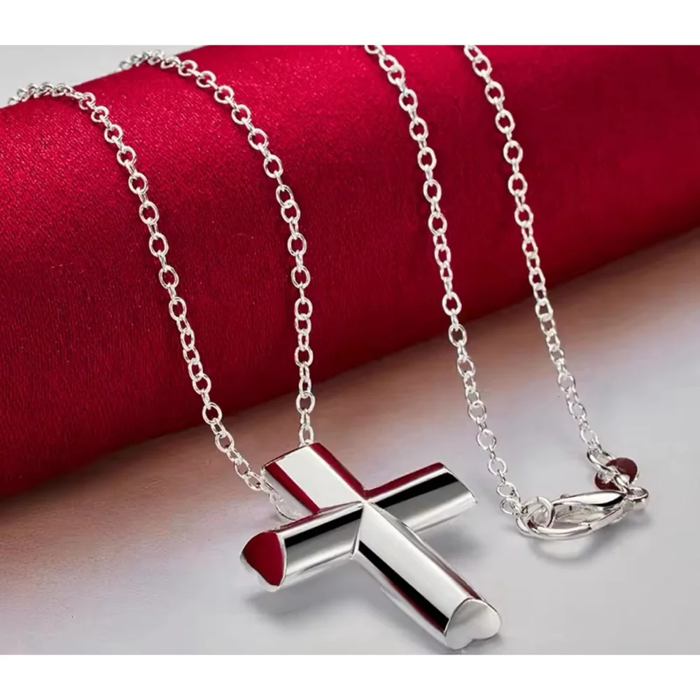 Unisex 925 Sterling Silver Cross Pendant Necklace Jewelry, 16”, 18”,‎ 20”